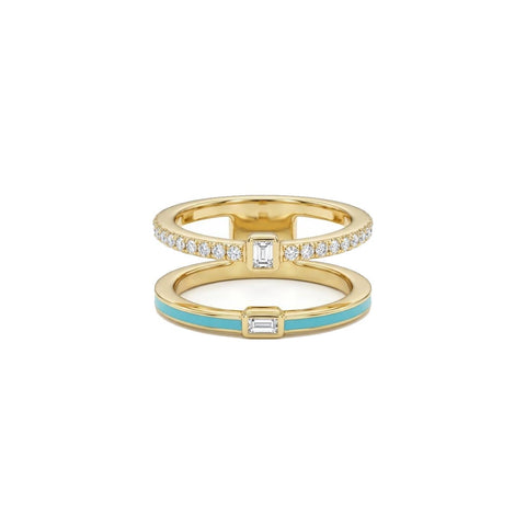 Turquoise Double Line Glow Ring - Gold Plated