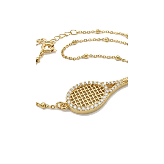 Tennis Racquet Bracelet with Stones - Gold Plated