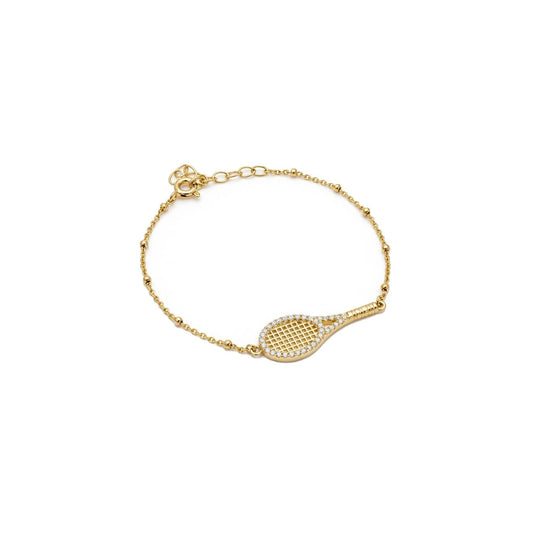 Tennis Racquet Bracelet with Stones - Gold Plated