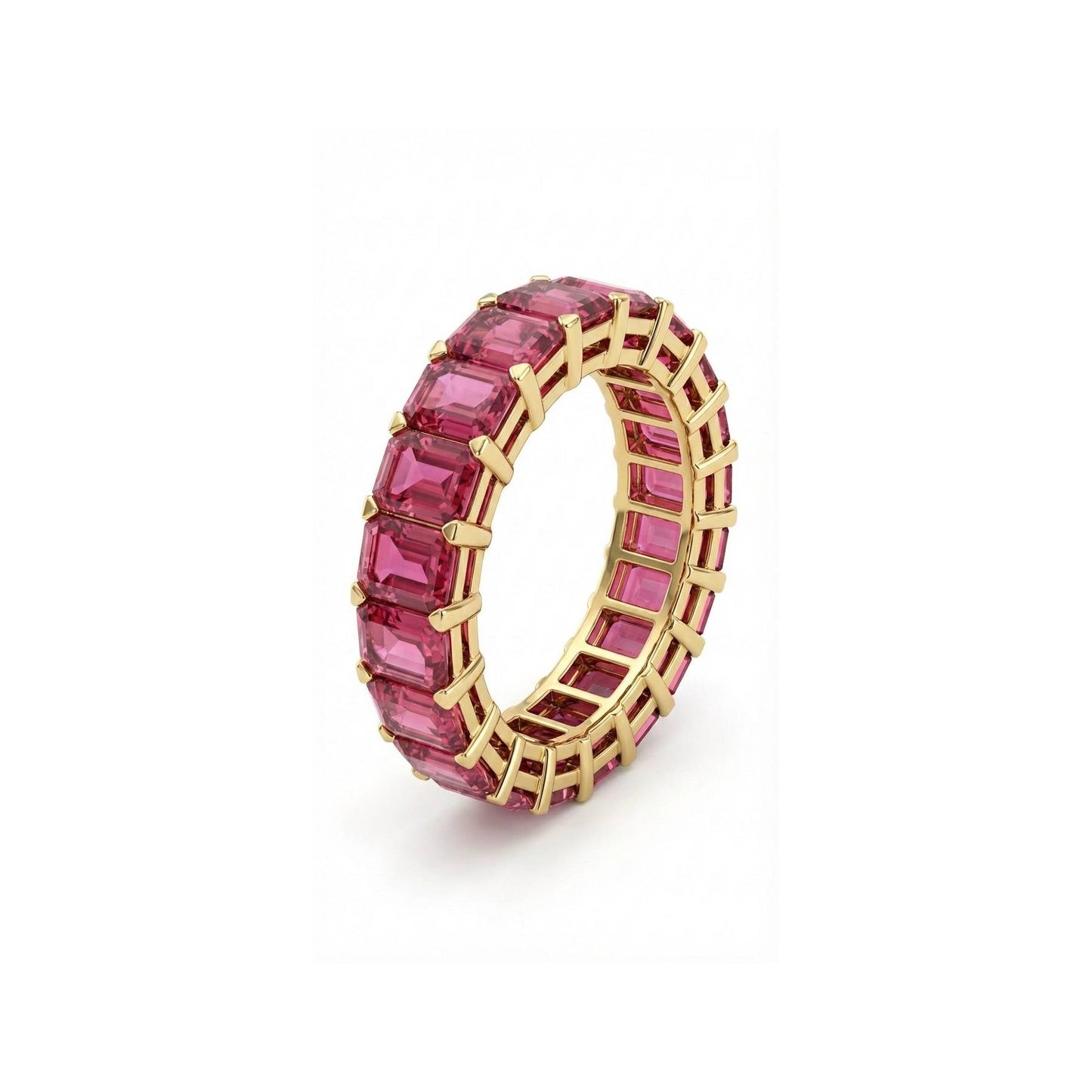 Ruby Emerald cut Eternity Ring - Gold Plated