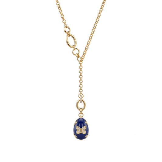 Lapis Butterfly Egg Necklace - Gold Plated