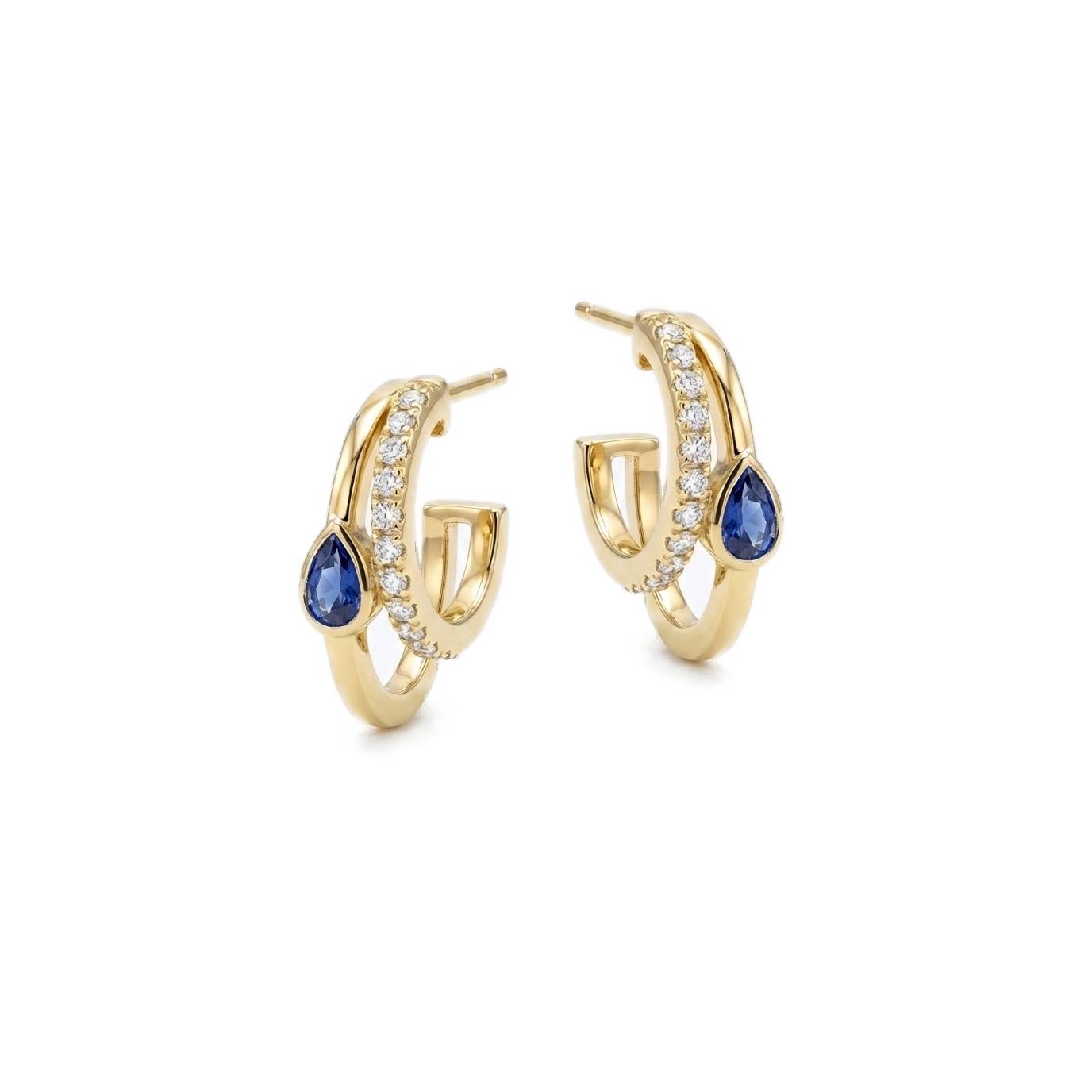 Sapphire Double Hoop Pair Earrings with Teardrop - Gold Plated