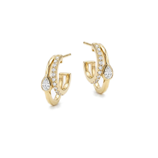 Double Hoop Pair Earrings with Teardrop - Gold Plated