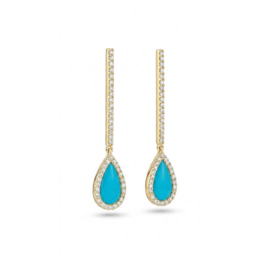 Turquoise Rain Pair Earrings - Gold Plated