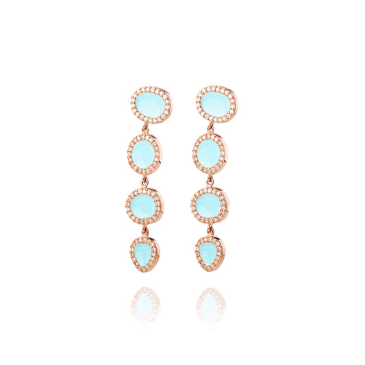 Turquoise Pebble Long Pair Earrings - Pink Gold Plated