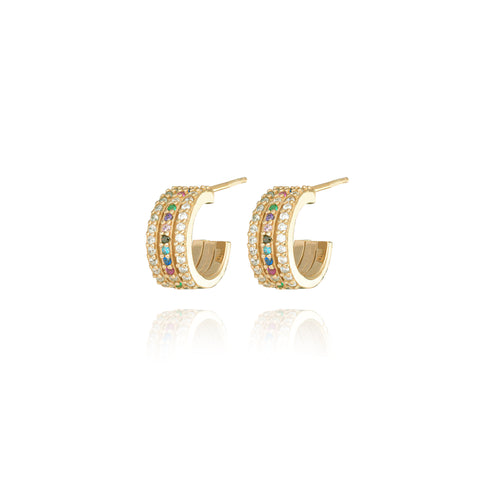 Rainbow Triple Hoops Pair Earrings - Gold Plated