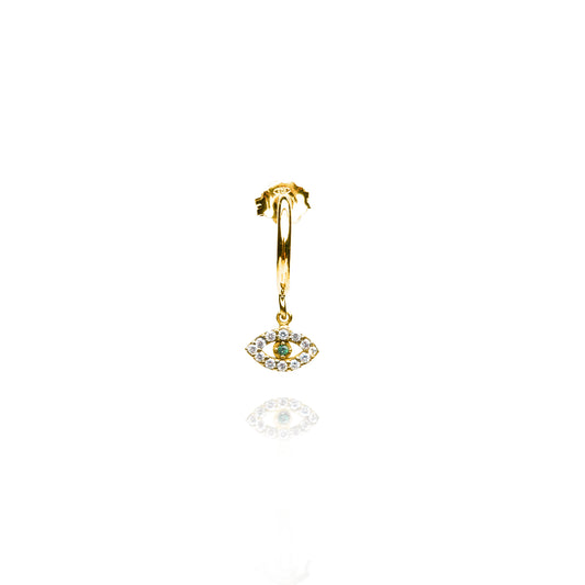 Mini Evil Eye Single Hoop Earring with Emerald - Gold Plated