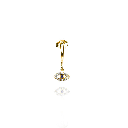Mini Evil Eye Single Hoop Earring with Sapphire - Gold Plated