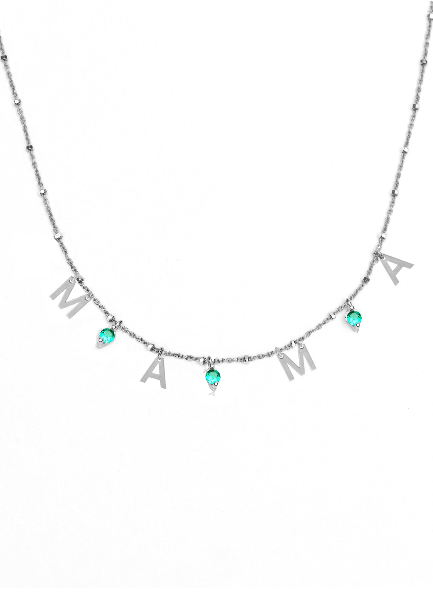 Mama necklace with emerald stone - Silver Rhodium Plated