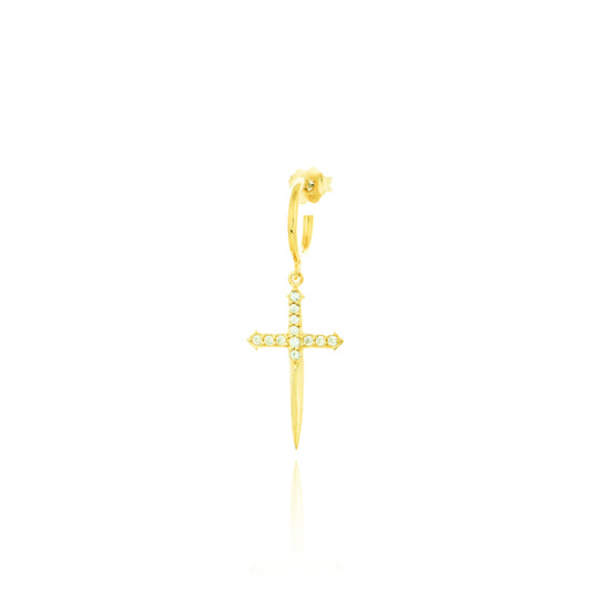 Sword Single Hoop Earring - Gold Plated