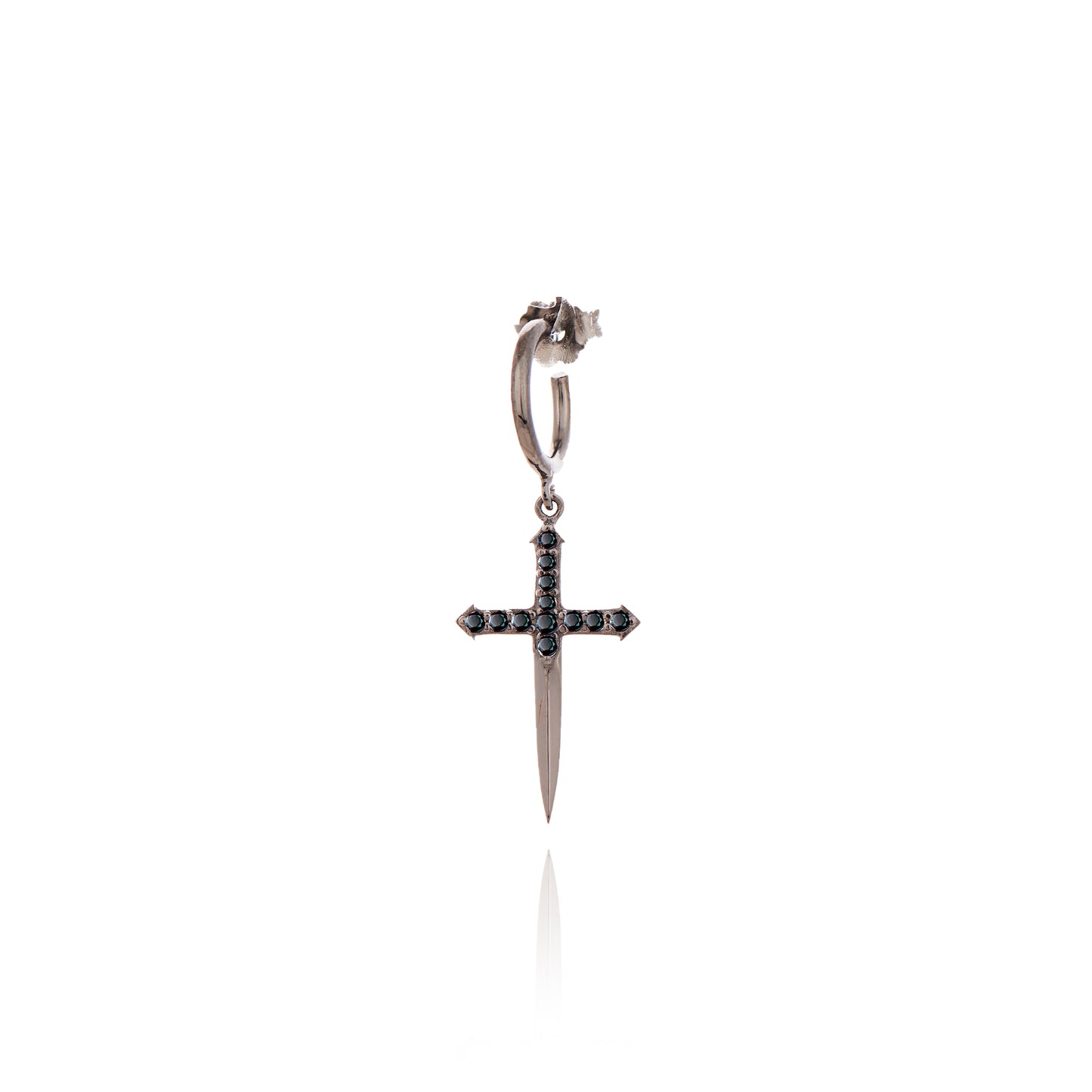 Sword Single Hoop Earring - Black Rhodium