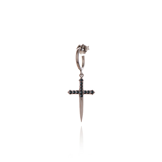 Sword Single Hoop Earring - Black Rhodium
