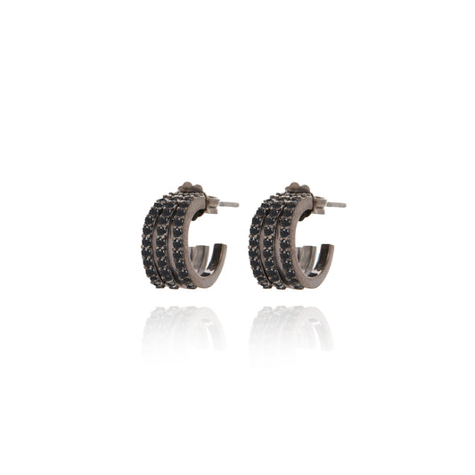 Triple Pair Hoops Earrings - Black Rhodium Plated