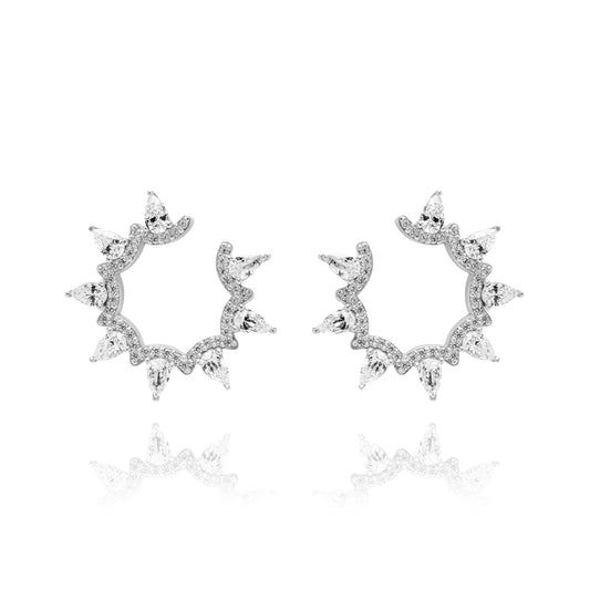Teardrops Circle Pair Earrings - Silver Rhodium Plated