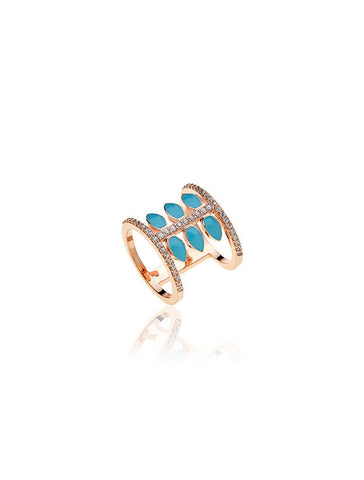 Turquoise Leaves Ring - Pink Gold Plated