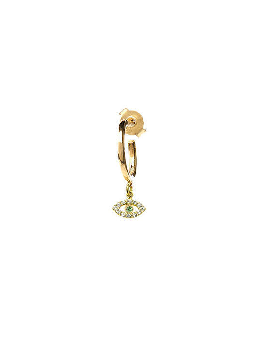 Mini Evil Eye Single Hoop Earring with Emerald - Gold Plated