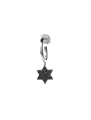 Star with stones Single Hoop Earring - Black Rhodium