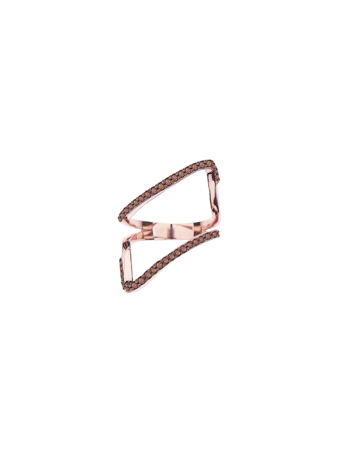 Brown Rectangle Ring - Pink Gold Plated