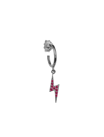 Lightning Single Hoop Earring With Ruby- Black Rhodium