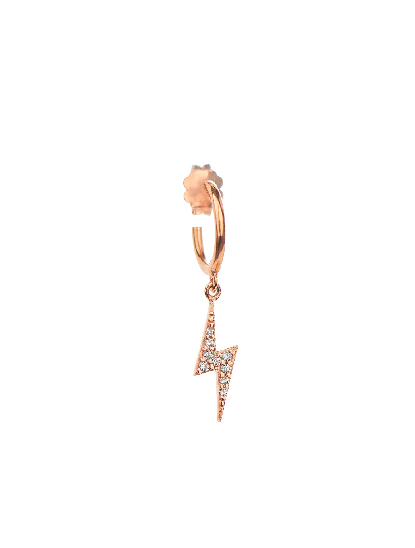 Lightning Single Hoop Earring With Stones - Pink Gold Plated