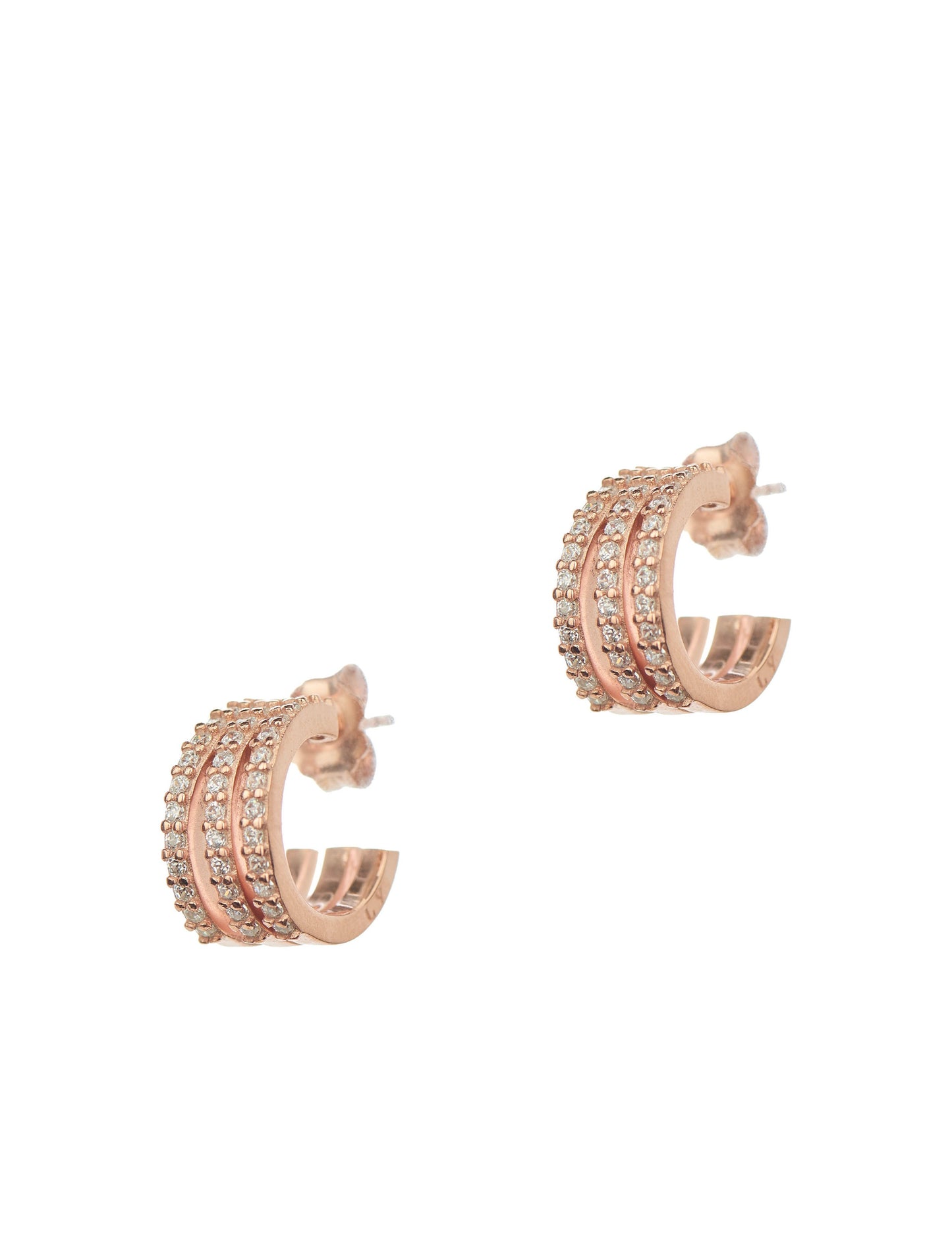Triple Pair Hoops Earrings - Pink Gold Plated