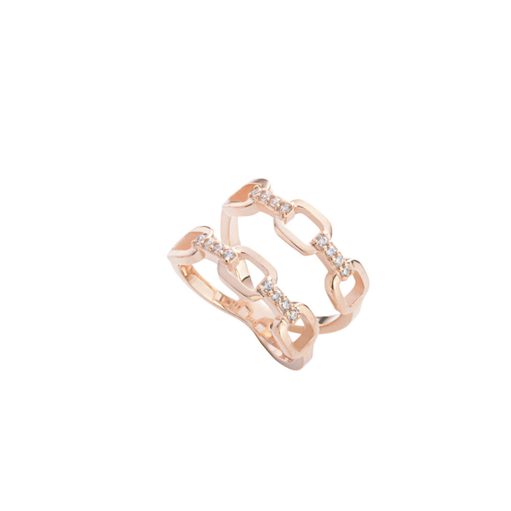 Double Chain Ring - Pink Gold Plated