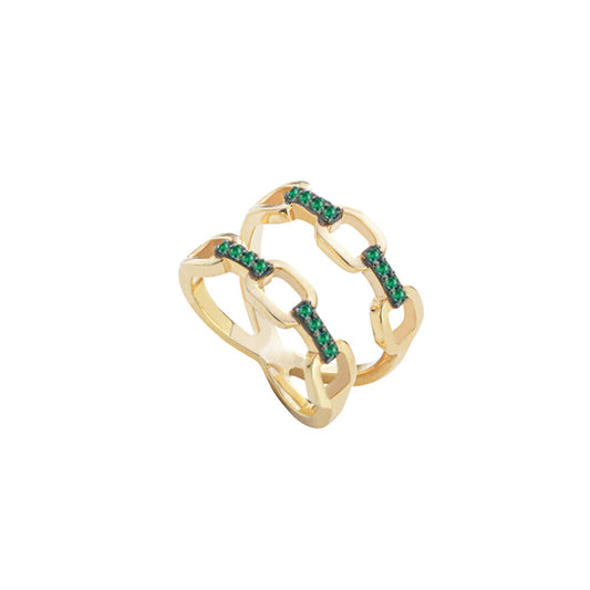 Double Emerald Chain Ring - Gold Plated