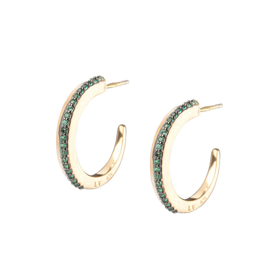 Emerald Hoops Pair Earrings - Gold Plated