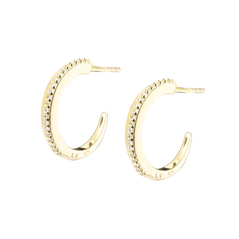 One Side Stones Pair Hoops Earrings - Gold Plated