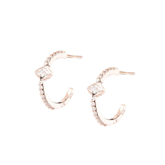 Naveta Pair Hoop Earrings - Pink Gold Plated