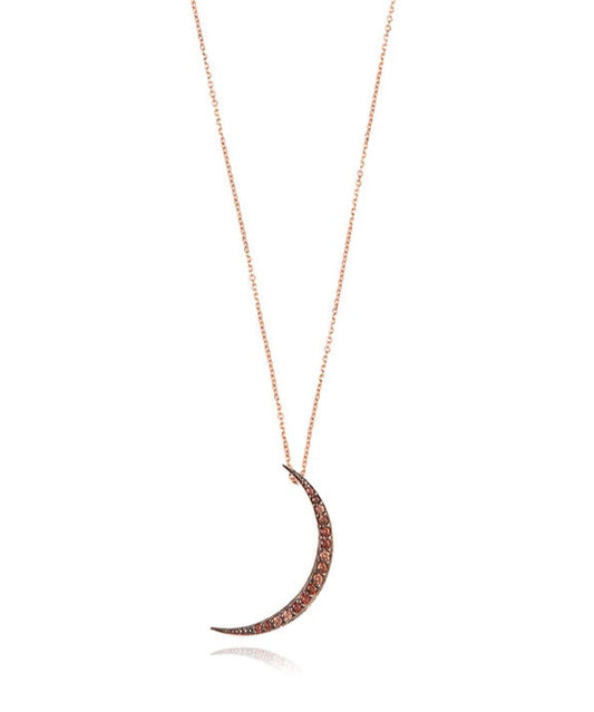 Brown Moon Necklace - Pink Gold Plated