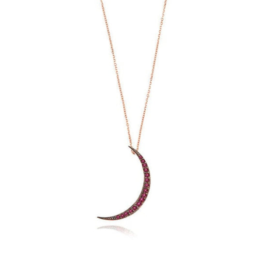 Ruby Moon Necklace - Pink Gold Plated