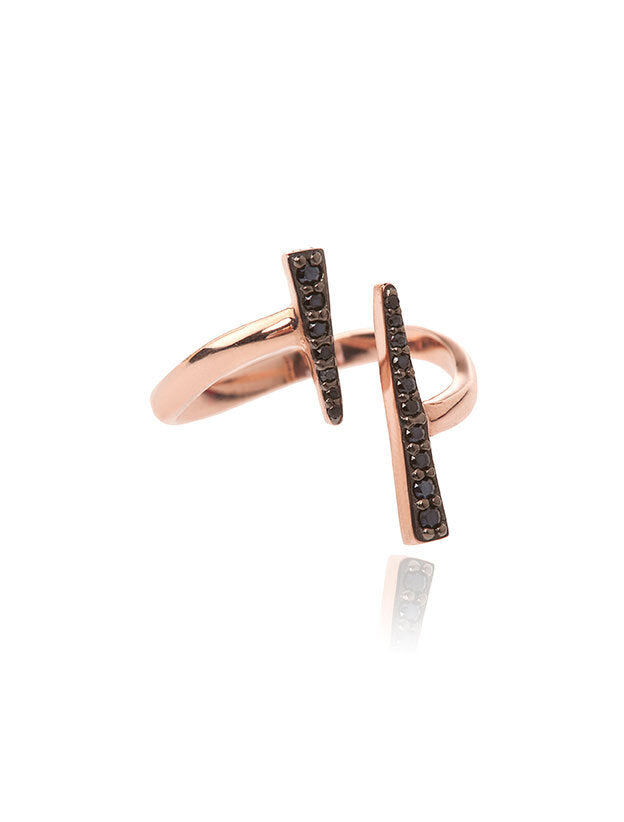 Black Two Line Opener Ring - Pink Gold Plated