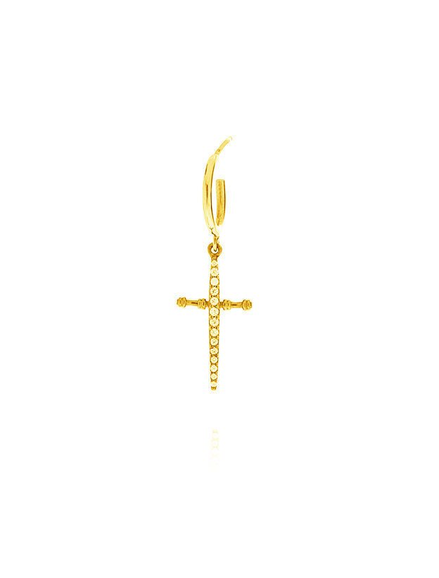 Trickle Cross Single Hoop Earring - Gold Plated