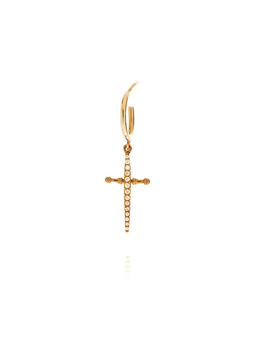 Trickle Cross Single Hoop Earring- Pink Gold Plated