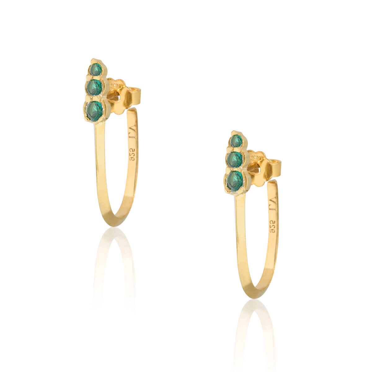 Emerald Hook Pair Earrings - Gold Plated
