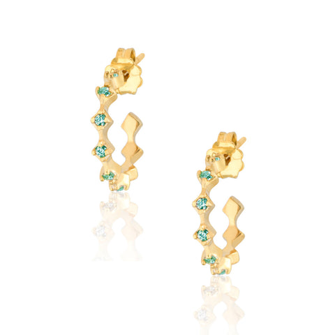 Emerald Rhombus Pair Hoops Earrings - Gold Plated