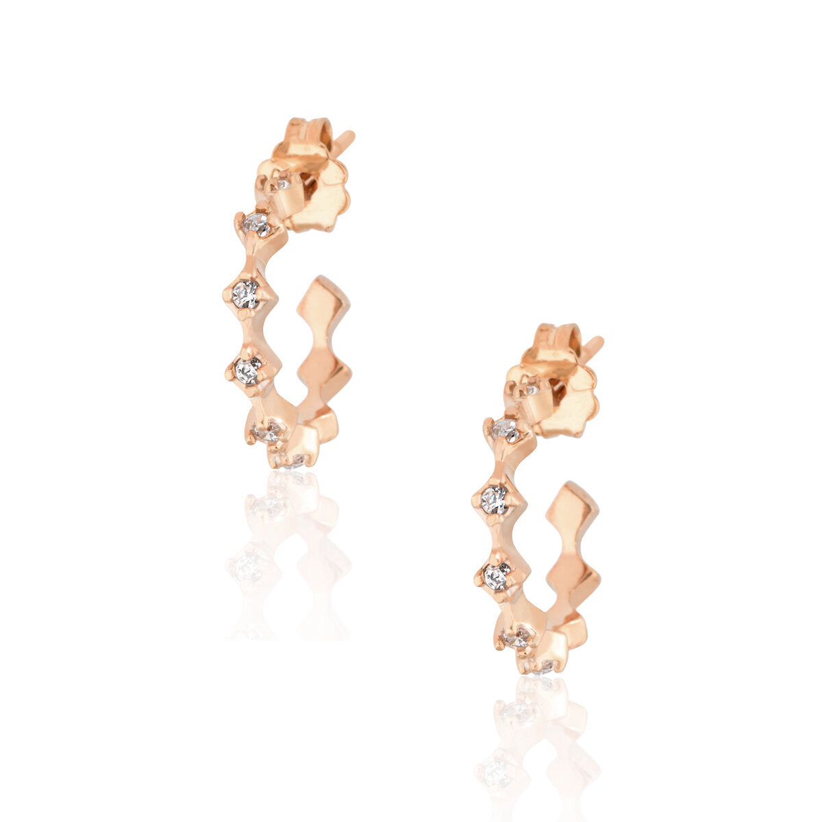 Rhombus Hoops Pair Earrings - Pink Gold Plated
