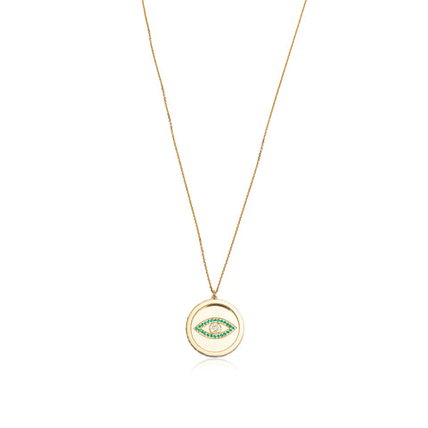 Emerald Eye Coin Necklace - Gold Plated