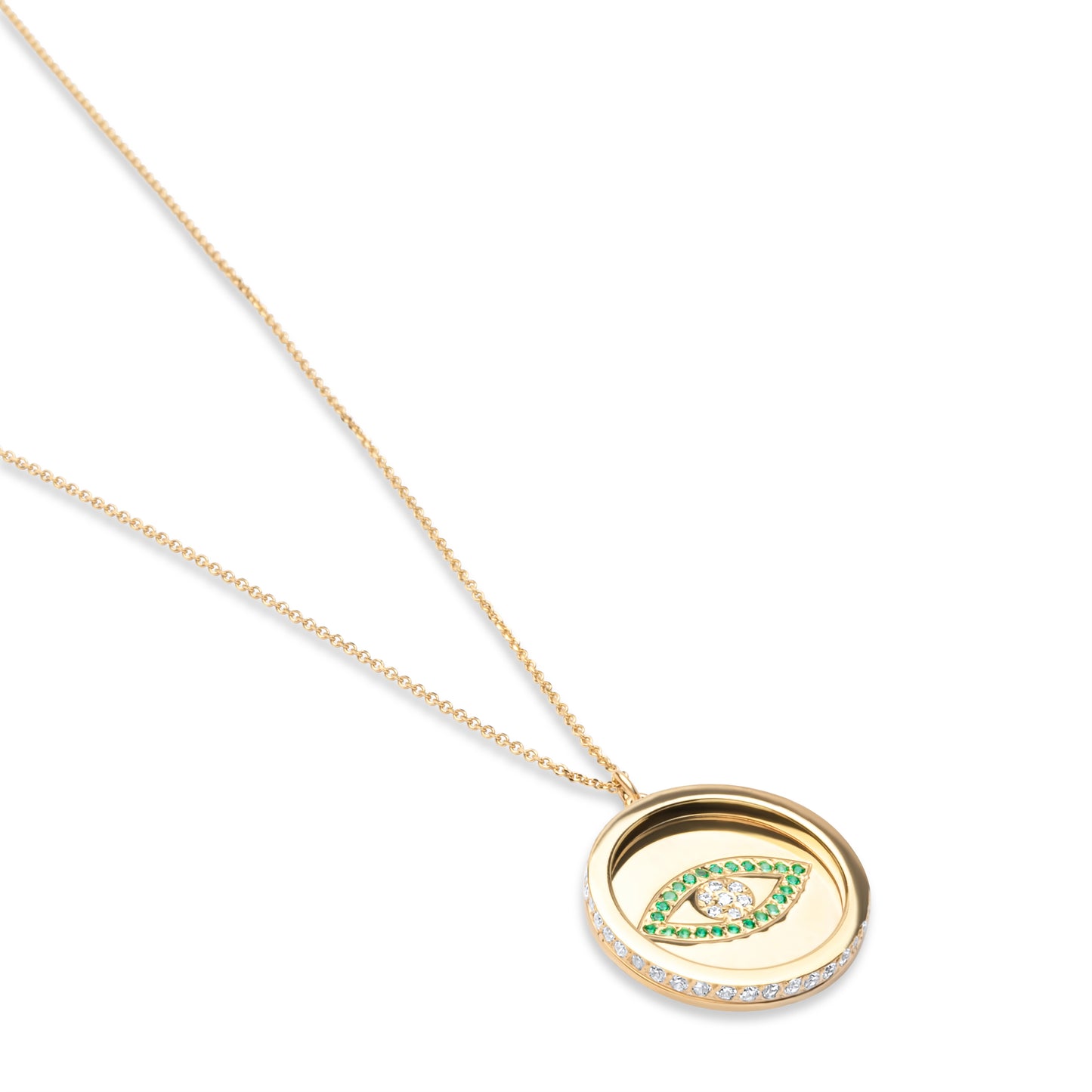 Emerald Eye Coin Necklace - Gold Plated