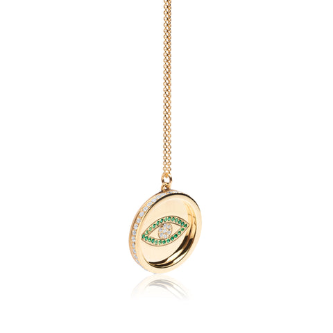 Emerald Eye Coin Necklace - Gold Plated