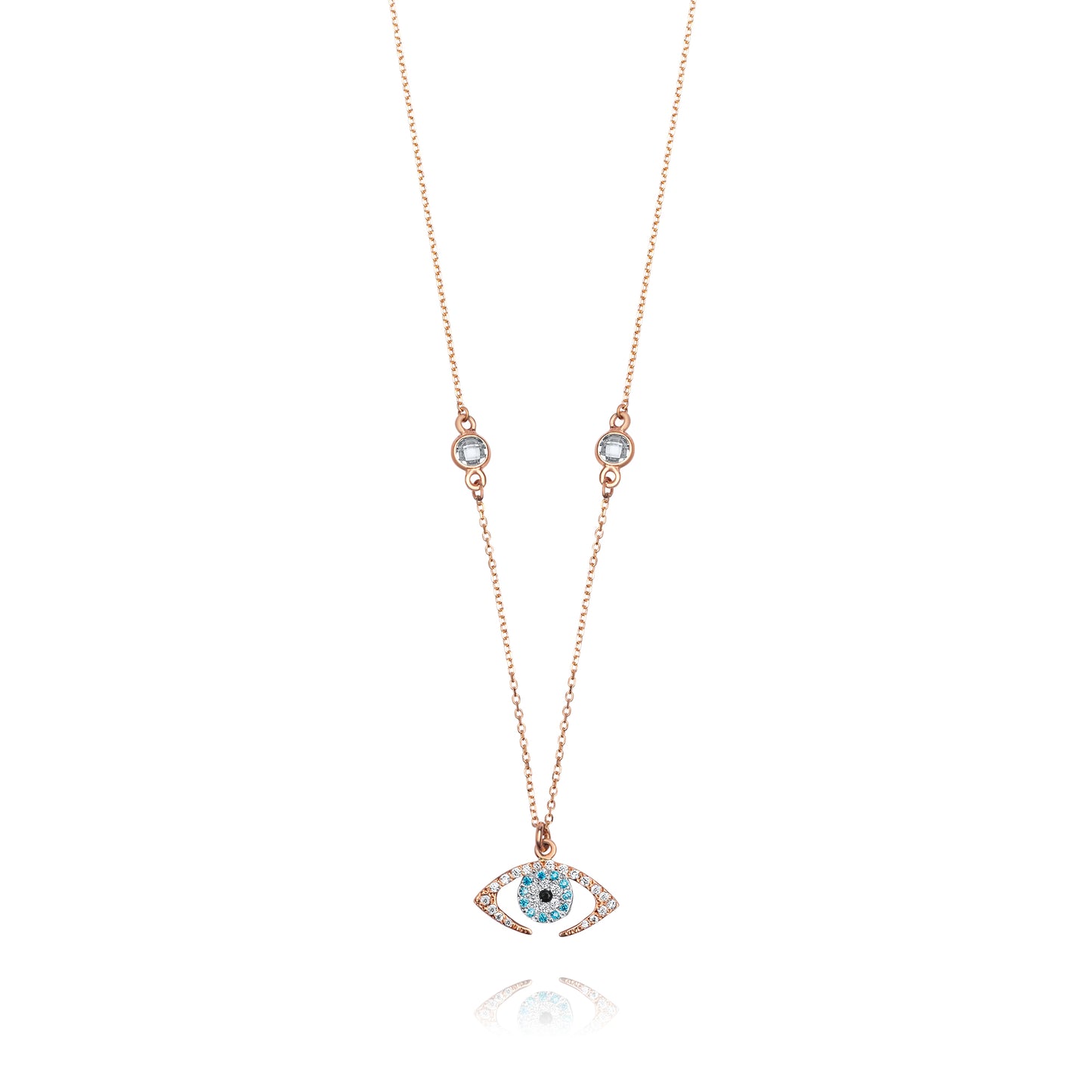 Aqua Evil Eye 9k Pink Gold Necklace