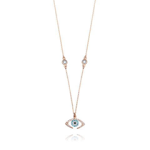 Aqua Evil Eye 9k Pink Gold Necklace