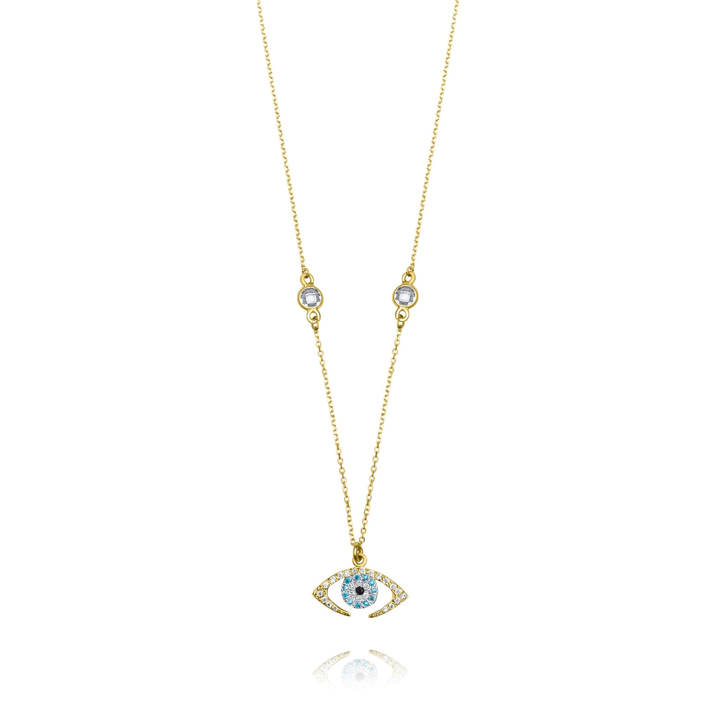 Aqua Evil Eye 9k Yellow Gold Necklace