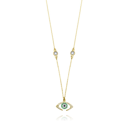 Emerald Evil Eye 9k Yellow Gold Necklace