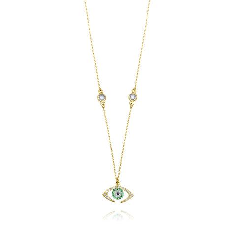 Emerald Evil Eye 9k Yellow Gold Necklace