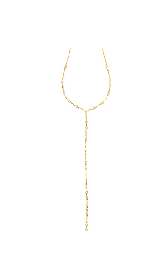 Y Drops Lariat Necklace- Gold plated