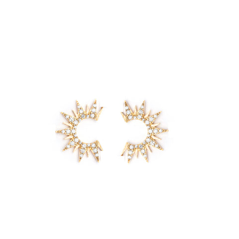 Sun Pair Earrings with stone - Gold Plated