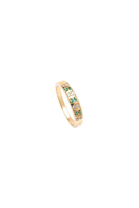 Emerald Cz Bar Ring - Gold Plated
