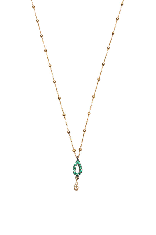 Emerald  Golden Tear Necklace - Gold Plated